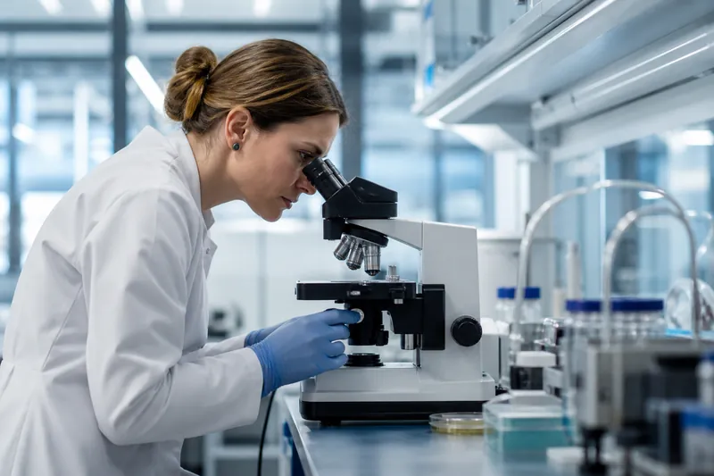 Wissenschaftlerin bei externer Forschung im Labor